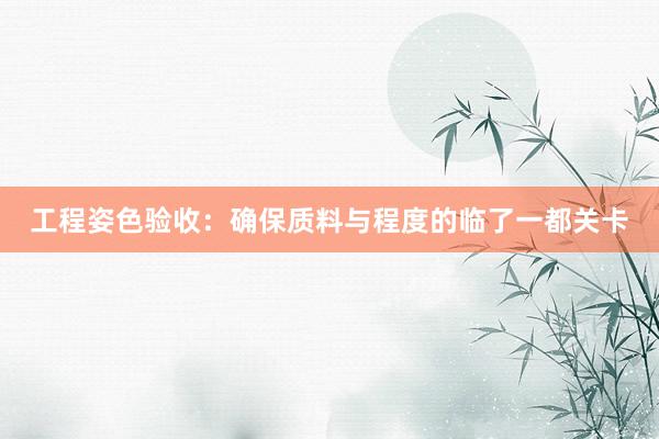 工程姿色验收：确保质料与程度的临了一都关卡